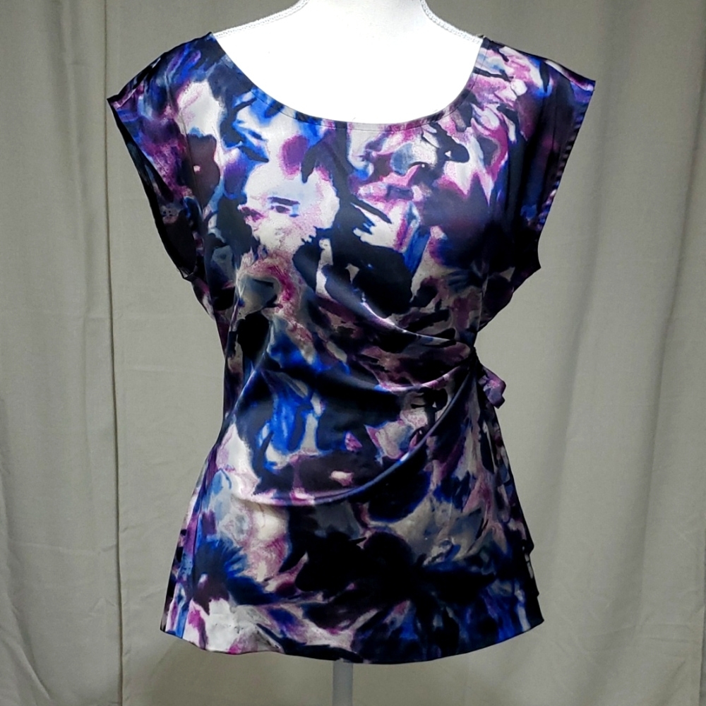 Silky faux wrap top w/ tie